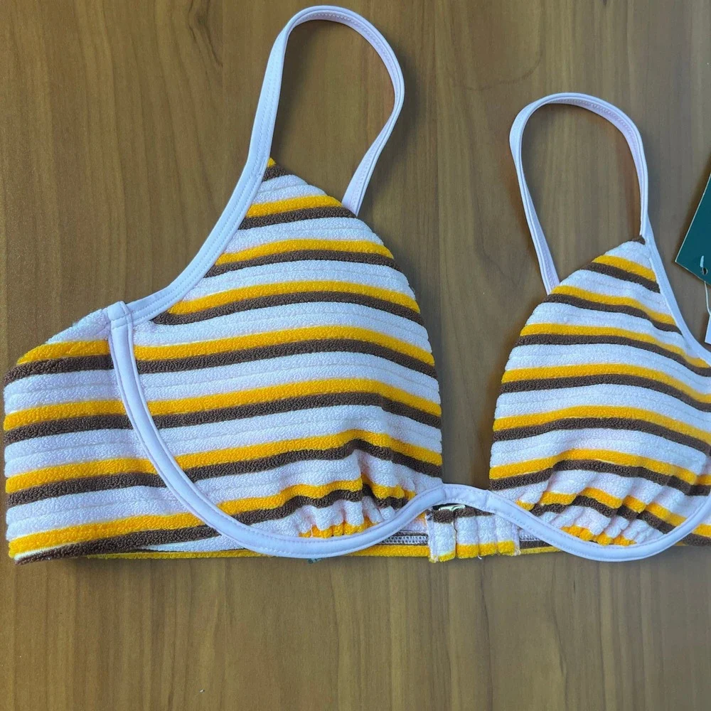 Wild Fable Striped Terry Underwire Bikini Swimsuit‎ Top Orange Brown Pink Large